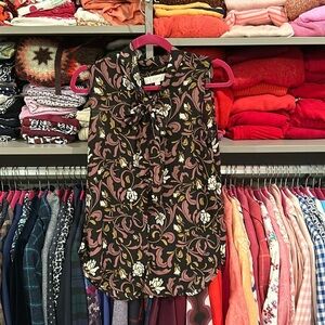 Loft black/brown/cream flowers sleeveless bow front blouse. Size XS